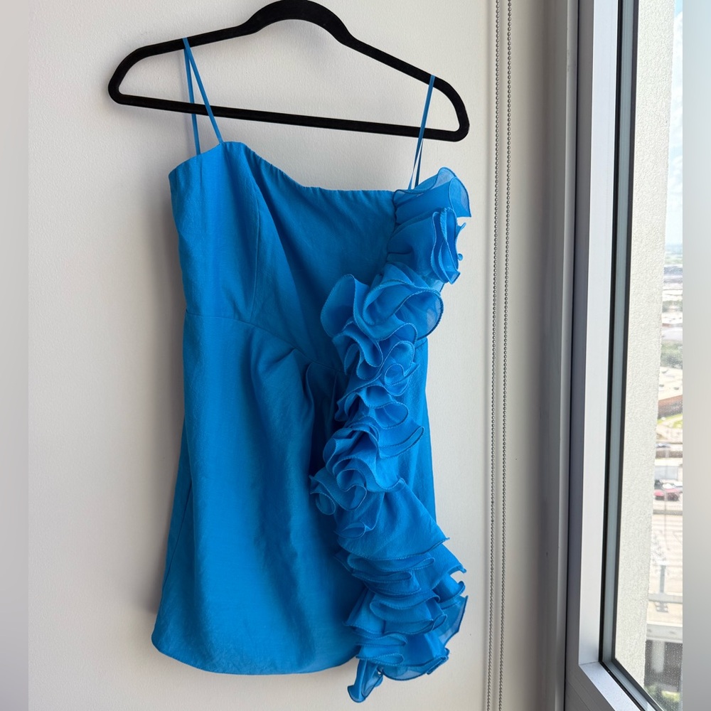 DO+BE Blue Ruffle Detail Mini Cocktail Dress